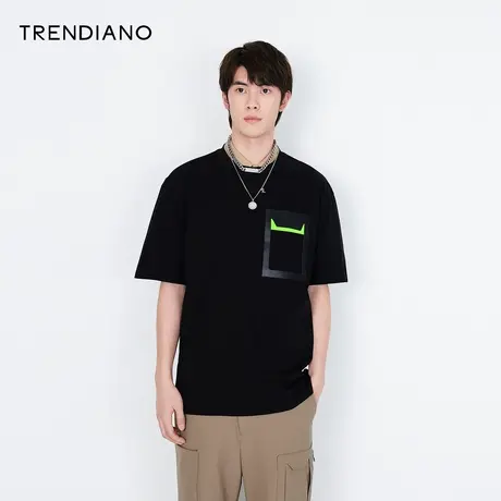 TRENDIANO2022年春季新款简约小标个性T恤短袖男时尚休闲体恤潮牌图片