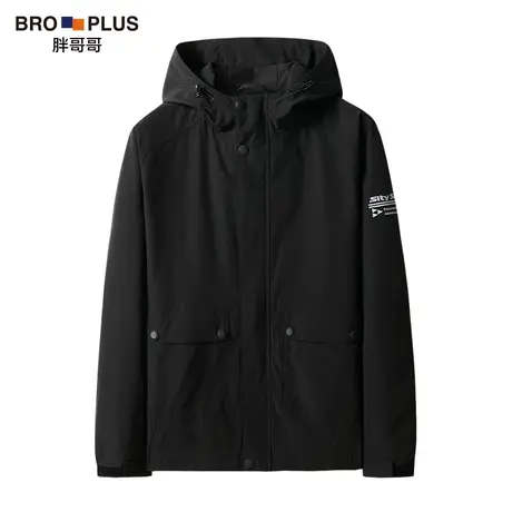 胖哥哥秋季大码夹克男加肥加大码宽松休闲连帽防风工装外套200斤图片