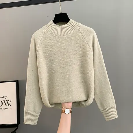 法式半高领软糯毛衣女秋冬加厚高级感气质内搭上衣亮片针织打底衫商品大图