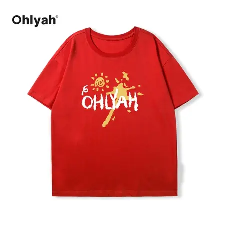 Ohlyah龙年本命年衣服纯棉红色短袖t恤男女过年纯棉年会活动上衣图片
