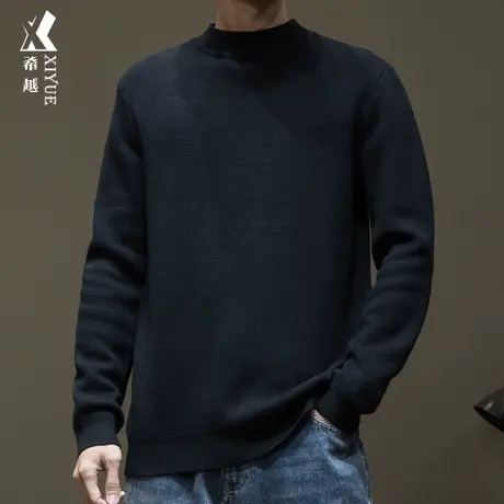 12针半高领一体绒毛衣男冬季新款保暖打底卫衣宽松大码男士针织衫商品大图
