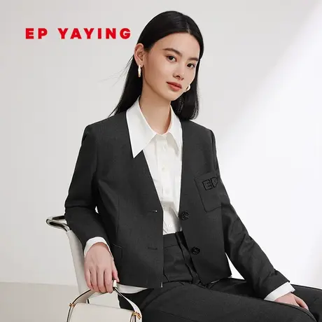 EP YAYING雅莹女装 通勤羊毛无领刺绣西装外套 2024春装新品1219B商品大图
