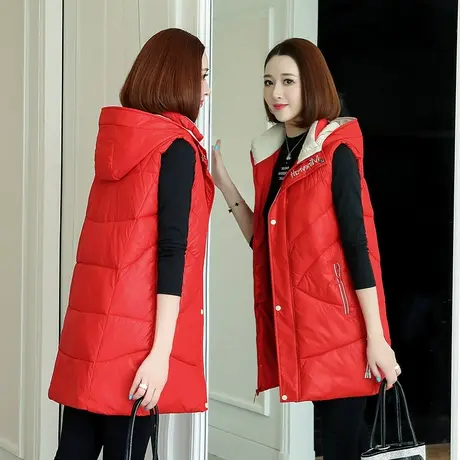 羽绒棉马甲女秋冬2023新款无袖棉坎肩立领中长款马夹棉服背心外套图片