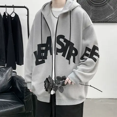开衫卫衣男潮ins秋冬季华夫格oversize连帽拉链外套男潮牌上衣服商品大图
