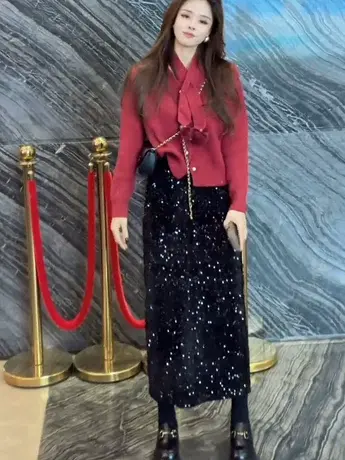 黑色亮闪闪a字半身裙2024春秋新款长款鱼尾裙高级包臀裙女装裙子图片
