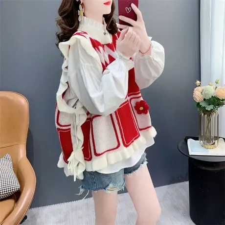 甜美减龄立体花朵针织马甲背心女春季2024年新款洋气减龄无袖上衣商品大图