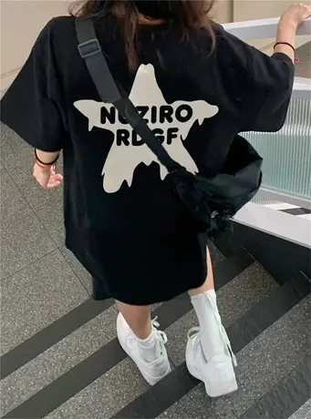 美式纯棉短袖t恤女夏大码宽松慵懒风半袖潮牌ins设计感小众上衣服商品大图