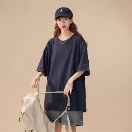 纯棉重磅百搭短袖t恤女2023新款春夏ins潮牌宽松大码半袖纯色上衣商品大图