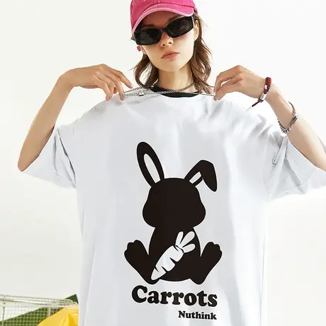 Nuthink欧美潮流可爱风兔子短袖T恤男夏季oversize宽松大码半截袖商品大图