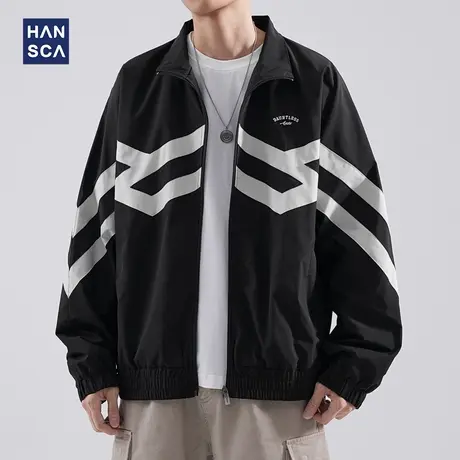 hansca美式复古外套男春秋季高级感痞帅撞色宽松休闲飞行员夹克潮商品大图