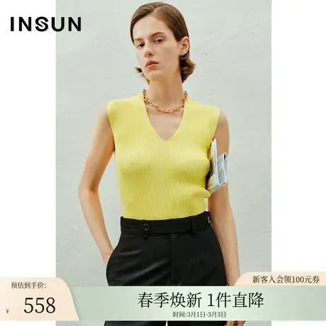INSUN恩裳夏季修身V领背心式针织衫图片