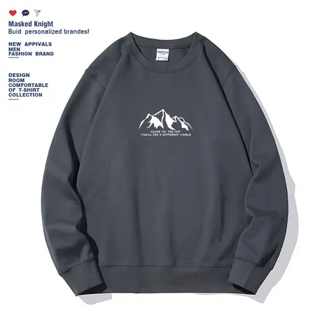 2023春秋季潮牌山峰印花卫衣男青少年薄款圆领套头宽松休闲上衣图片