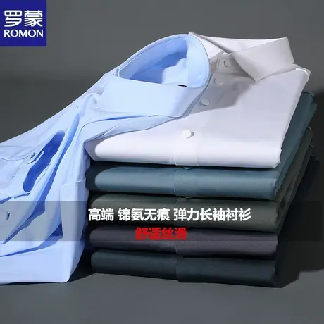 罗蒙高端无痕长袖衬衫男士韩版修身上衣抗皱免烫弹力垂感正装衬衣商品大图