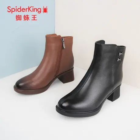SPIDER KING/蜘蛛王时装靴真皮2023冬商场新款中筒裸靴薄绒大众潮图片