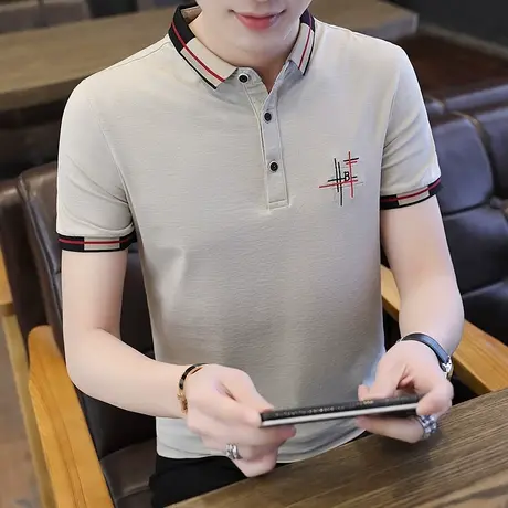 男士短袖T恤夏装韩版有带领POLO衫男装翻领上衣服体恤衫2023新款商品大图