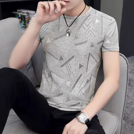 短袖t恤男士潮牌2023新款夏季半袖男装潮流圆领冰丝上衣服体恤桖商品大图