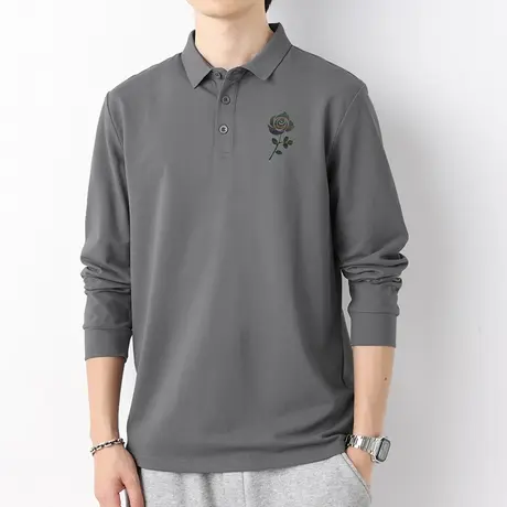 2023新款珠地棉长袖polo衫翻领t恤男潮流保罗带领打底衫有领秋衣商品大图