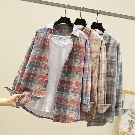 格子衬衫男长袖春秋装帅气寸衫宽松百搭外套休闲衬衣男装上衣服潮图片