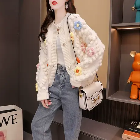 设计感毛衣开衫女2023年新款秋冬洋气减龄宽松小个子短款针织外套图片