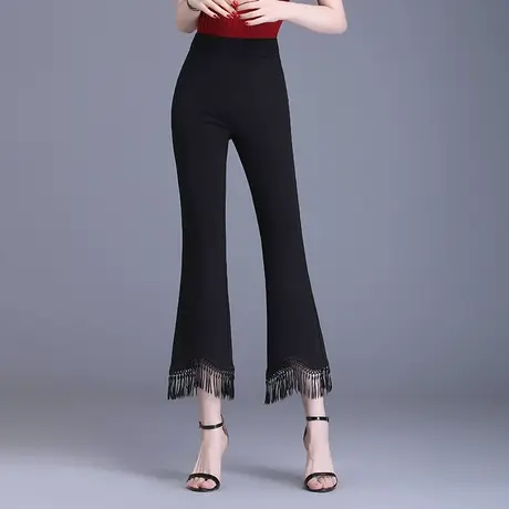 设计感流苏喇叭裤女春夏2023新款时尚弹力大码胖MM显瘦微喇九分裤图片