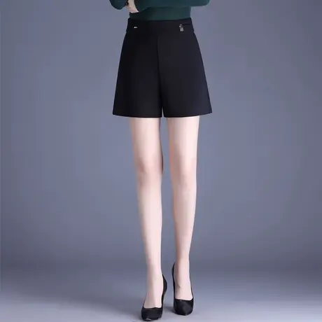简约显瘦A字阔腿短裤女2023秋季新款高腰遮肚子百搭黑色休闲裤子商品大图