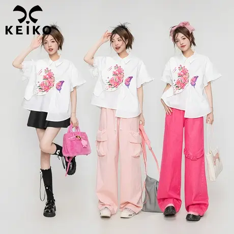 蝶恋花 白色短袖衬衫女2023夏季设计感假两件上衣韩系娃娃衫衬衣图片