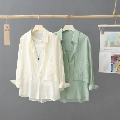 小众法式洋气长袖防晒衣女衬衫女夏季新款宽松薄外套透气衬衣开衫商品大图