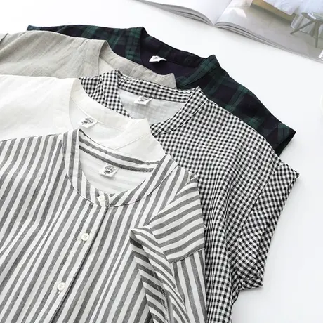 日系文艺范全棉无袖双层纱白色上衣简约纯棉衬衣复古短袖衬衫女夏图片