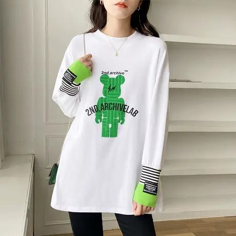 长袖T恤女小众设计感春款上衣2022年早春中长款叠穿宽松显瘦内搭商品大图