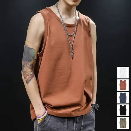 纯棉t恤背心男宽松坎肩男士无袖跨栏运动健身篮球男款大码夏季潮图片