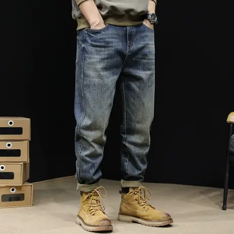 高端复古牛仔裤男潮牌弹力春秋直筒宽松男士2023新款大码裤子秋冬商品大图