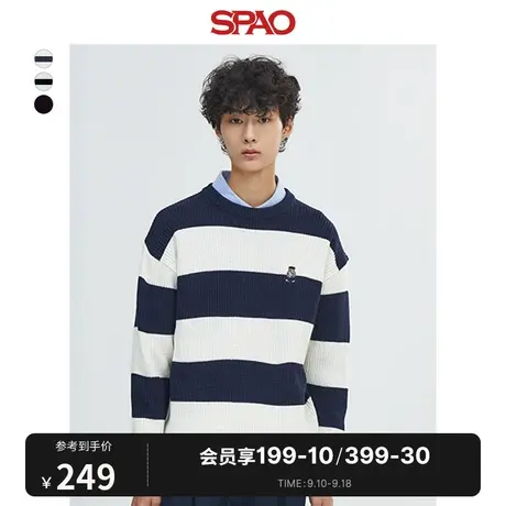SPAO韩国同款2023年秋冬新款男士长袖圆领套头条纹毛衣SPKWD4TC05商品大图