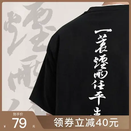 后序苏轼诗词【一蓑烟雨任平生】新中式国风文化原创书法短袖T恤图片