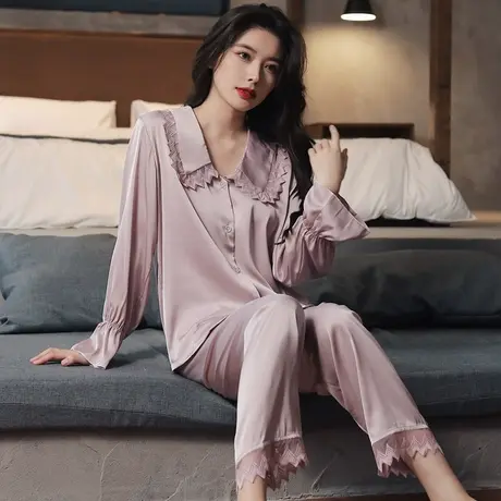 睡衣春秋女款夏季冰丝薄长袖休闲大码套装2023年新款高级感家居服商品大图