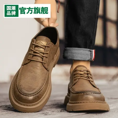 休闲皮鞋男2025新款夏季运动商务正装男士英伦软面真皮低帮马丁靴商品大图