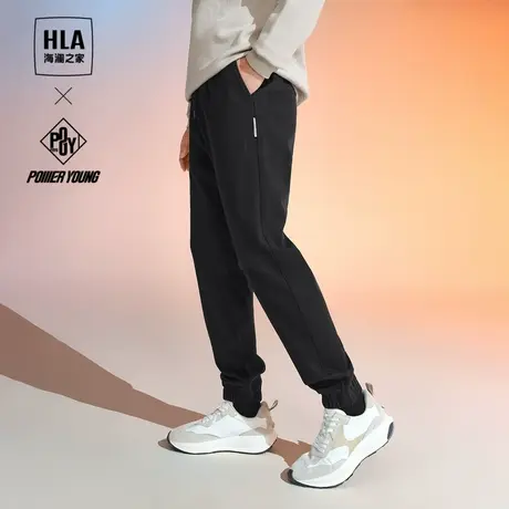 HLA/海澜之家磨毛加厚休闲裤秋冬新款弹力直筒保暖黑色卫裤子男士商品大图