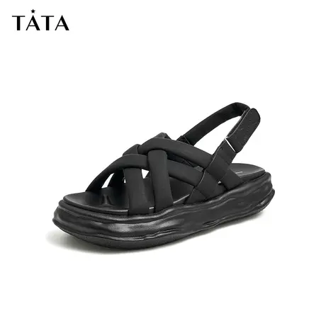 【618预售】Tata他她2022夏时尚纯色百搭休闲沙滩凉鞋新WRY02BL2商品大图