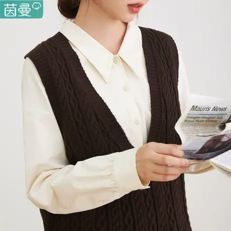 茵曼旗舰店针织马甲女2023毛衣背心新款春季潮显瘦V领复古套头图片