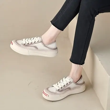 吐火罗真皮单鞋女春秋新款厚底休闲板鞋学生大头鞋复古小白鞋ins商品大图