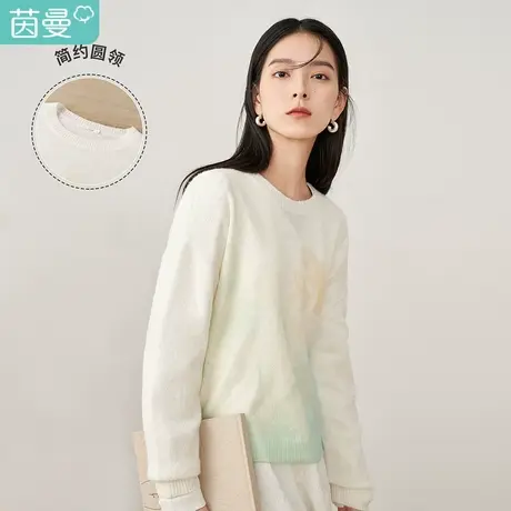 【商场同款】茵曼宽松女2023春季新款圆领套头渐变打底休闲针织衫图片