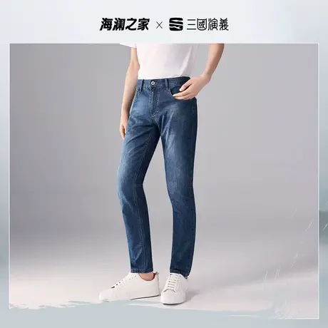 HLA/海澜之家三国系列五袋款牛仔裤新春夏季薄款直筒长裤子男生图片