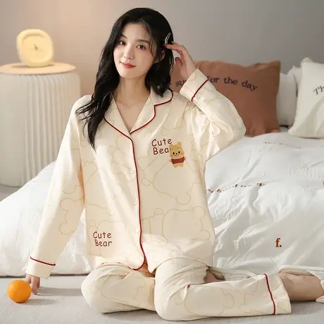 睡衣女纯棉春秋款长袖长裤甜美网红风家居服套装可外穿2023年新款商品大图