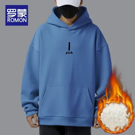 罗蒙秋冬季宽松潮流百搭连帽加绒加厚卫衣男2022新款帽衫外套上衣图片