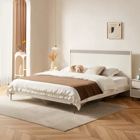 全友家居板式床现代简约高脚奶油风1.5米小户型房间省空间商品大图