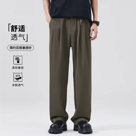 垂感柔顺简约纯色直筒休闲裤男2025夏季新款宽松大码男士商务西裤商品大图
