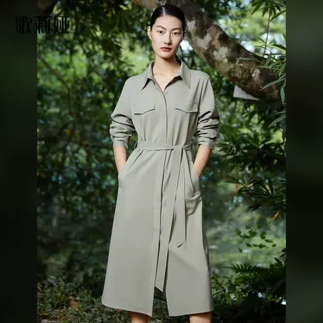 歌莉娅polo连衣裙女春秋高级感精纺羊毛风衣式连长裙123L4K0U0图片