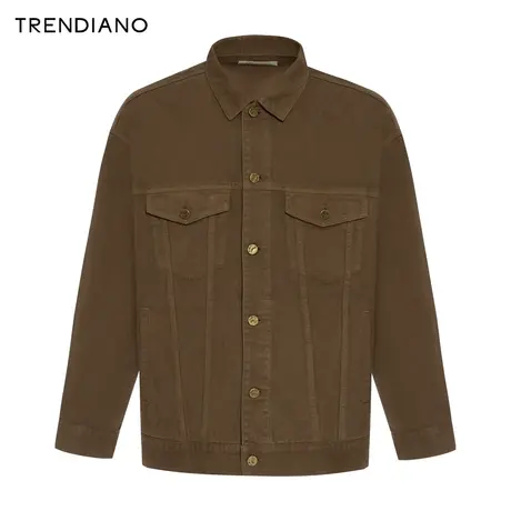 TRENDIANO官方复古廓形翻领纯棉牛仔外套男潮2023新款冬季商品大图
