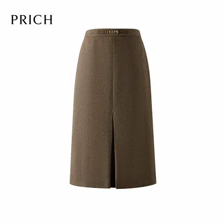 【100%绵羊毛】PRICH简约人字纹半身裙2025秋冬新款高腰直筒裙女商品大图