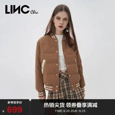 LINCCHIC金羽杰羽绒服女学院棒球领轻薄短款羽绒服女冬Y22801117图片