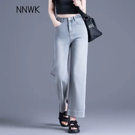 灰色天丝牛仔裤女2025新款春秋季高腰窄版垂感直筒裤小个子阔腿裤商品大图